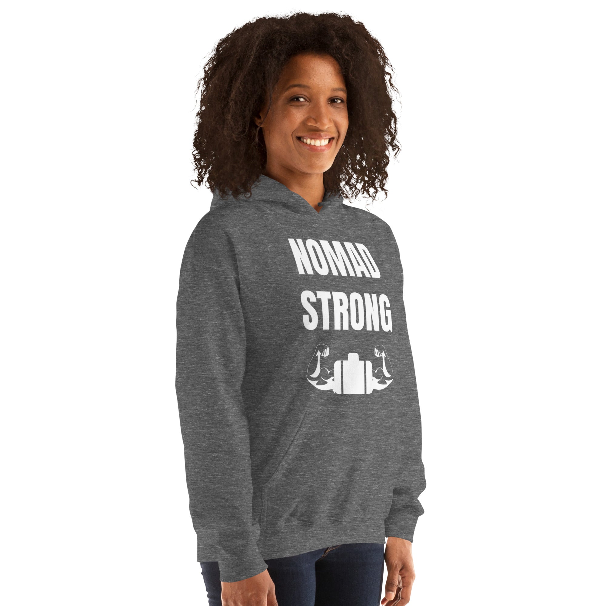 Nomad Strong Unisex Hoodie | Dumbbells & Hotels