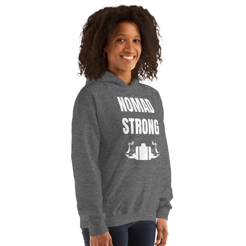 Nomad Strong Unisex Hoodie | Dumbbells & Hotels