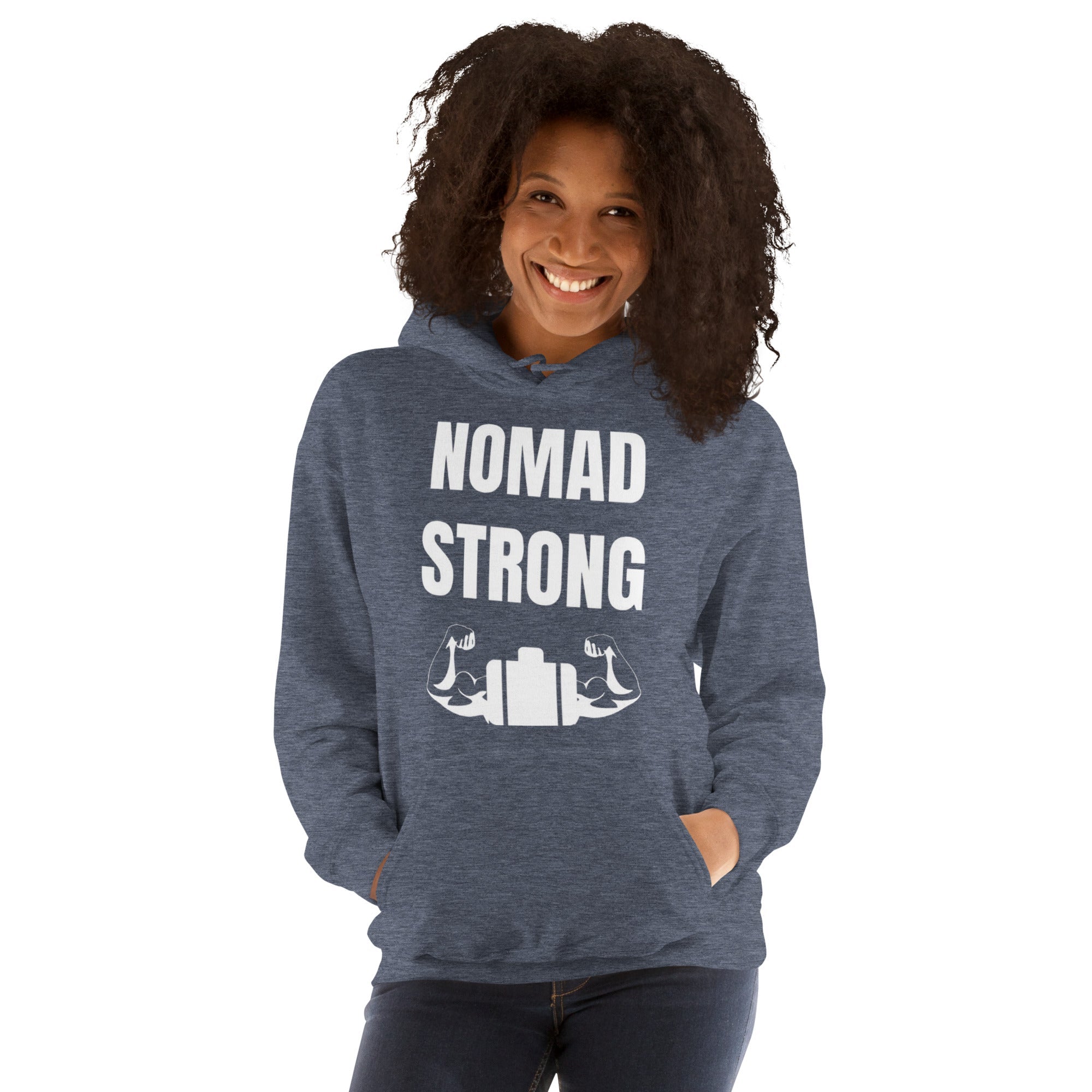 Nomad Strong Unisex Hoodie | Dumbbells & Hotels