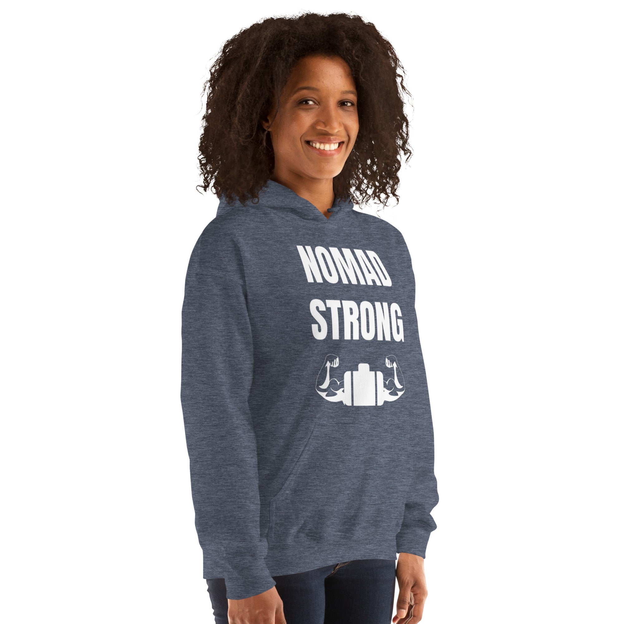 Nomad Strong Unisex Hoodie | Dumbbells & Hotels