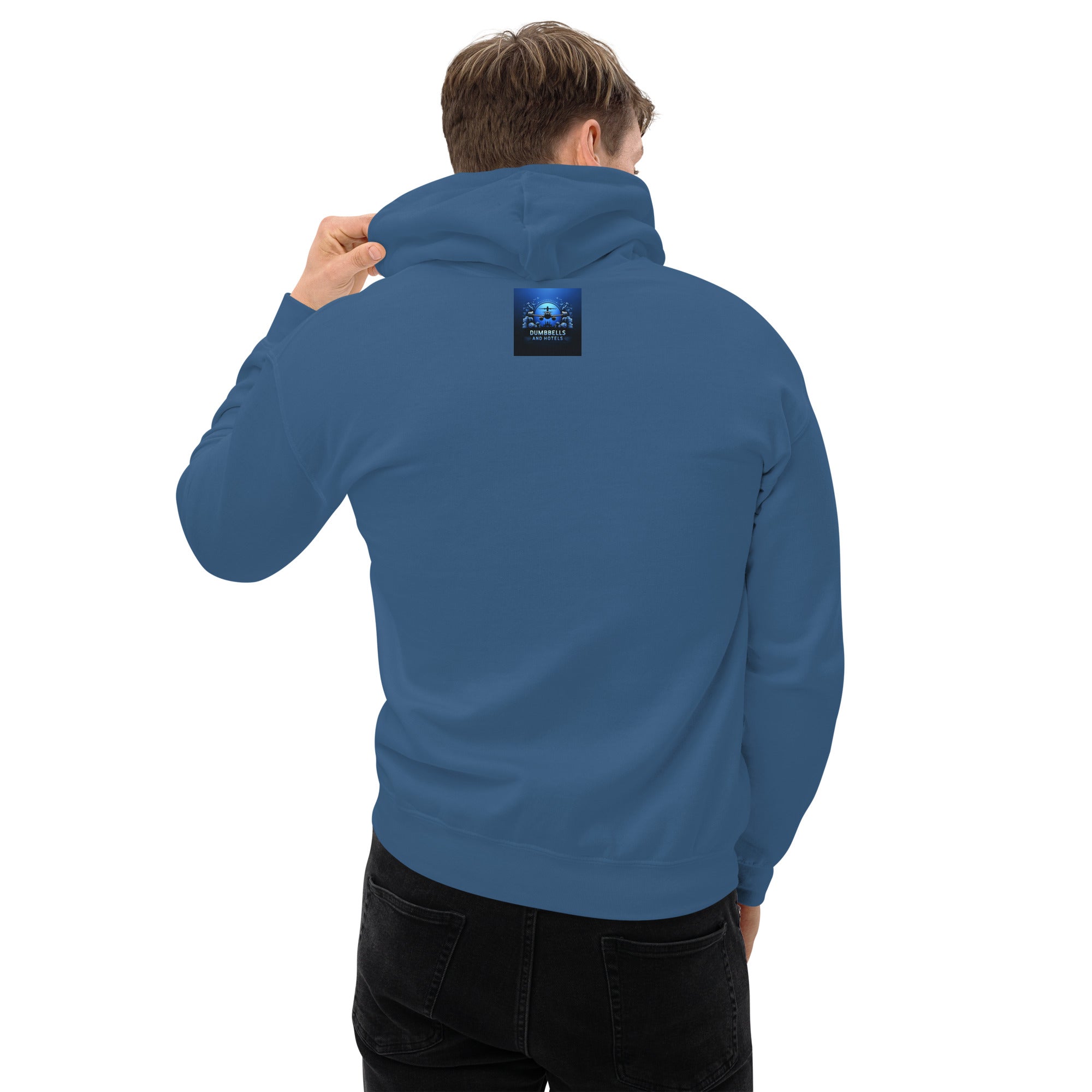 Jet Lag Won't Stop Me hoodie — travel fitness apparel by Dumbbells & Hotels