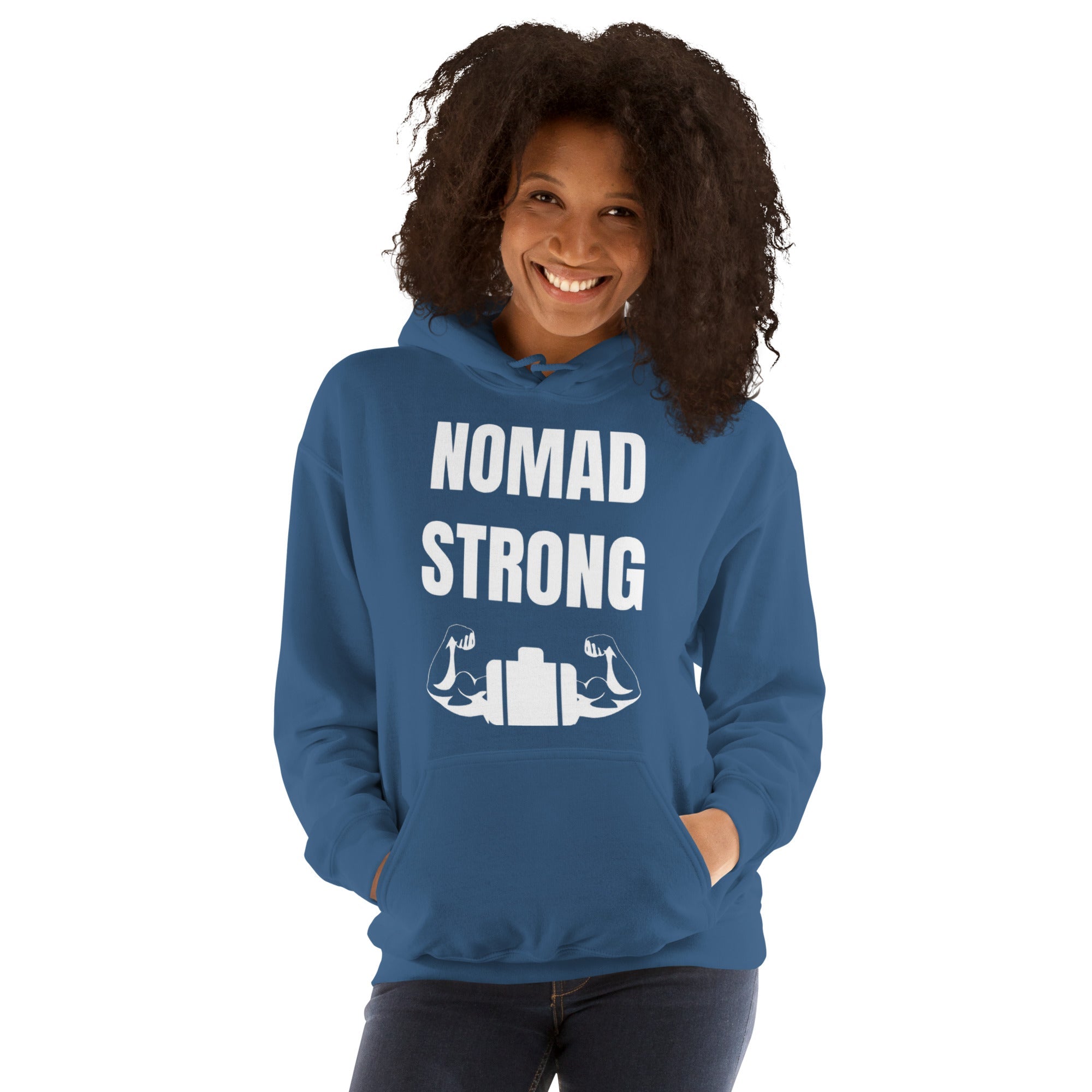 Nomad Strong Unisex Hoodie | Dumbbells & Hotels