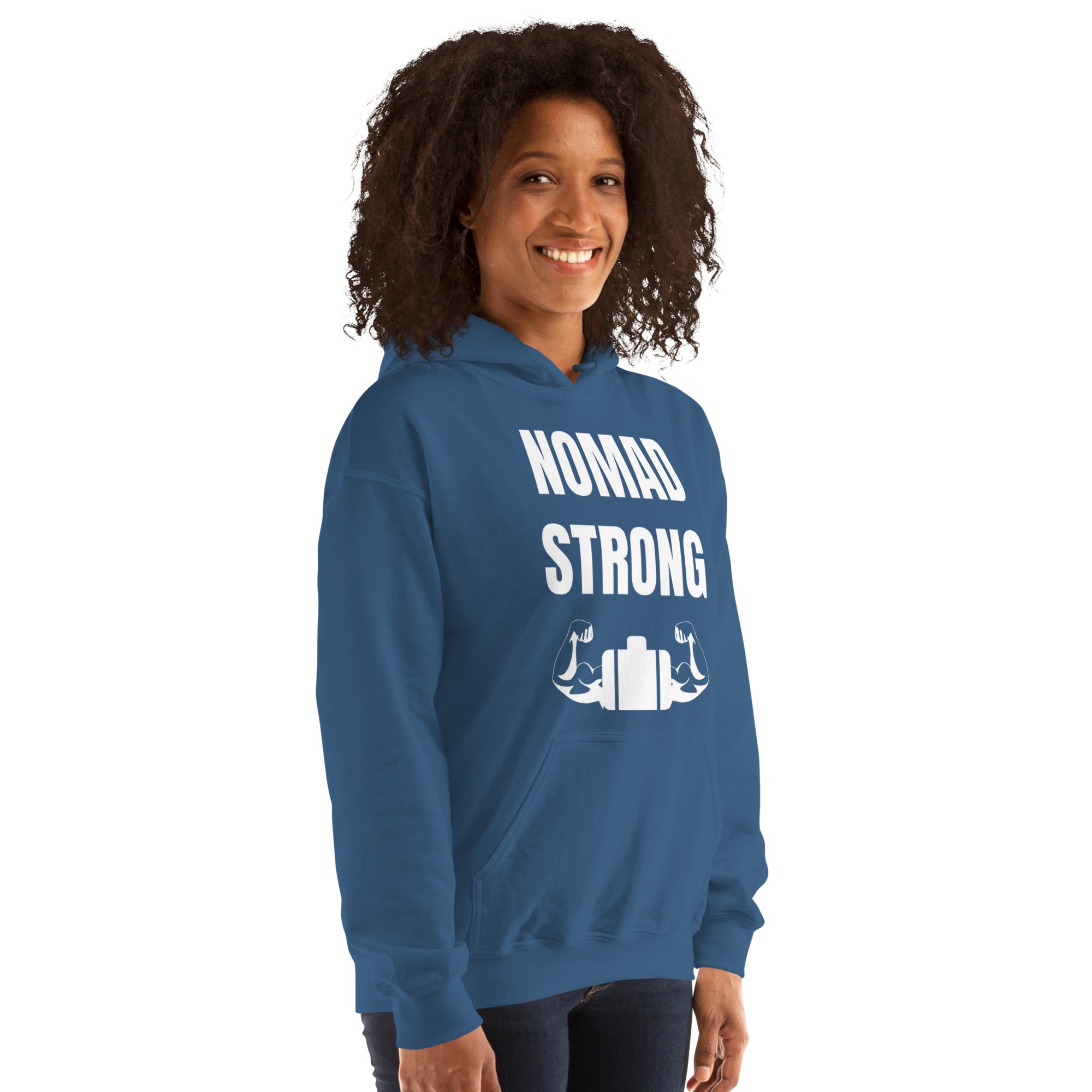 Nomad Strong Unisex Hoodie | Dumbbells & Hotels