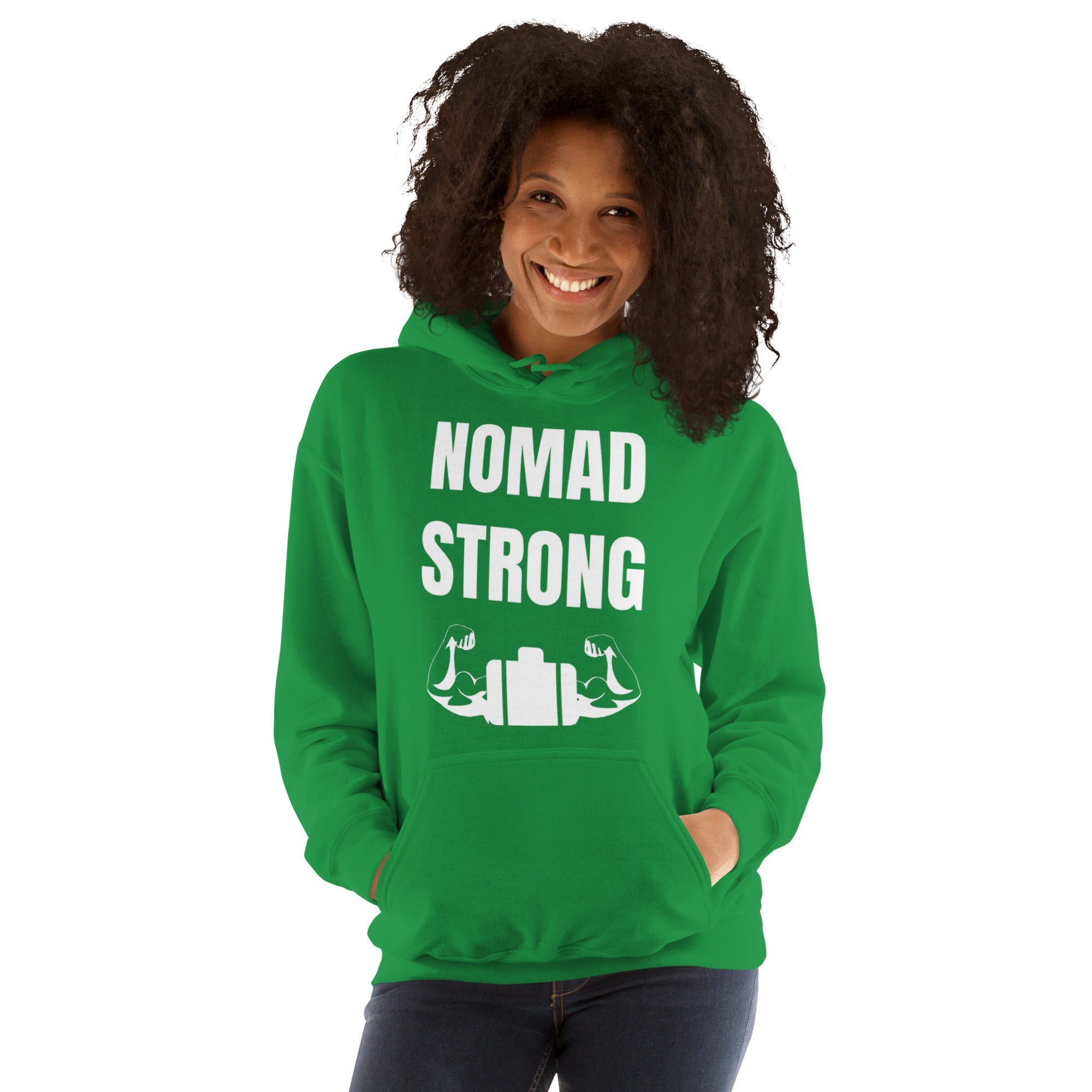 Nomad Strong Unisex Hoodie | Dumbbells & Hotels