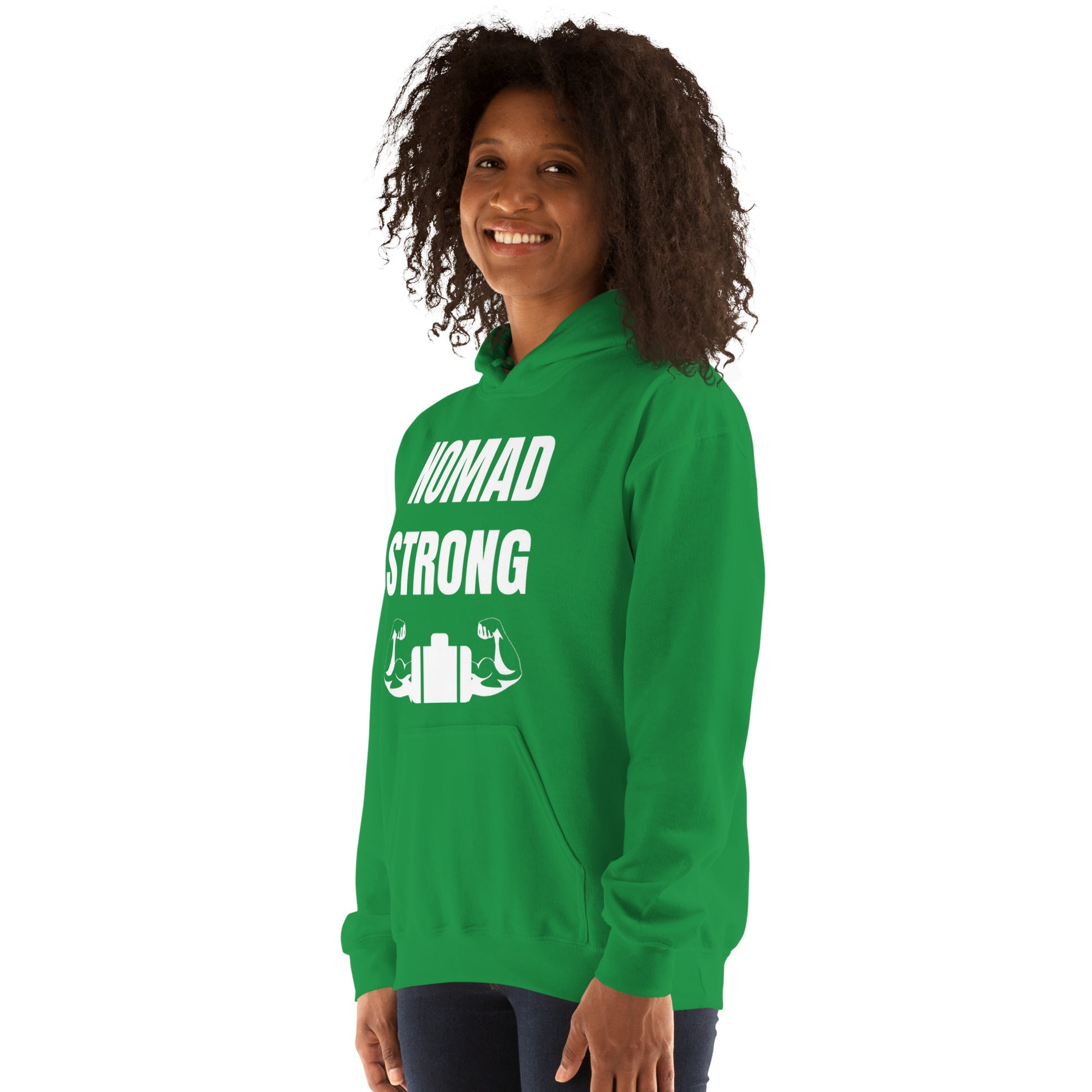 Nomad Strong Unisex Hoodie | Dumbbells & Hotels