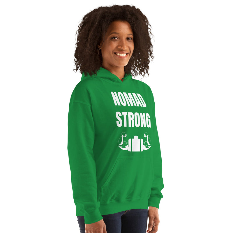 Nomad Strong Unisex Hoodie | Dumbbells & Hotels