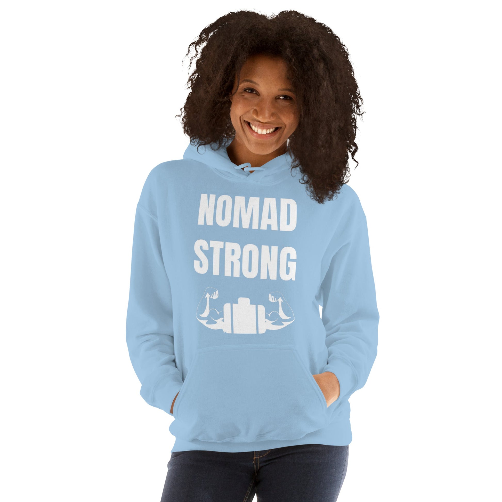 Nomad Strong Unisex Hoodie | Dumbbells & Hotels