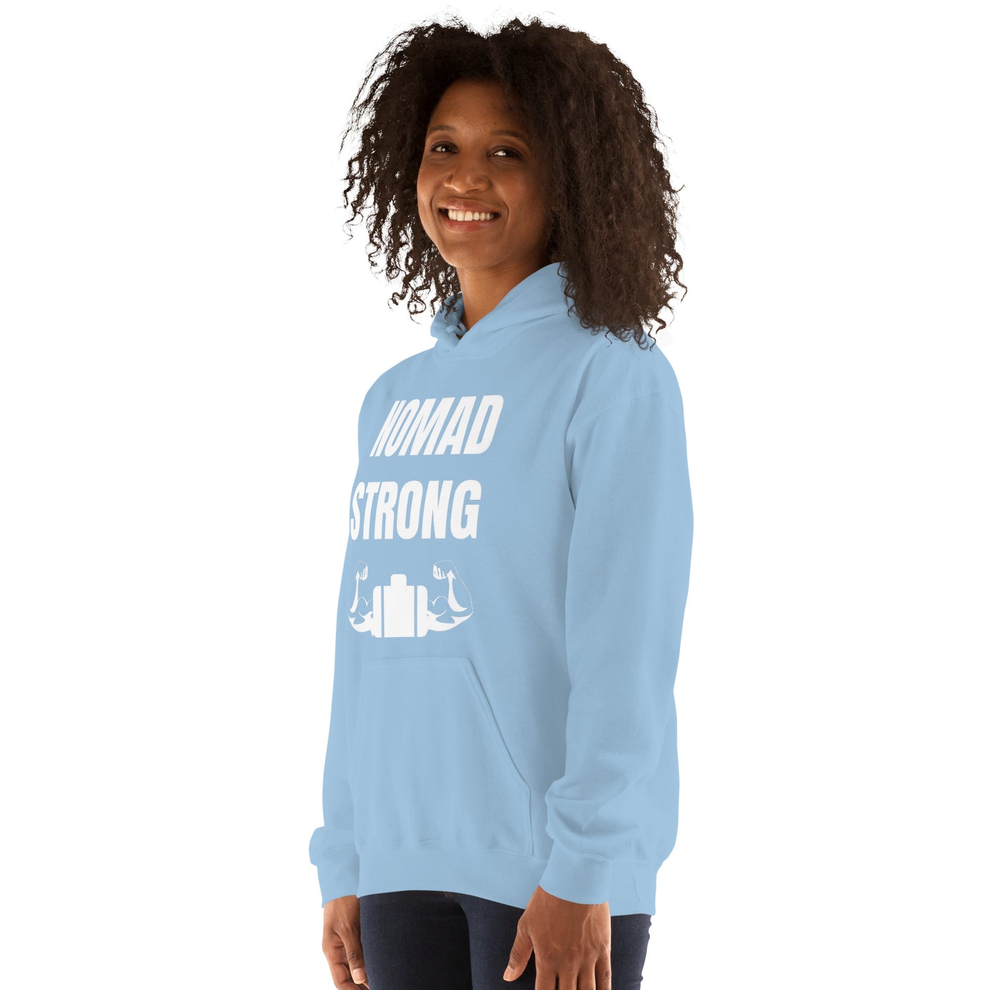 Nomad Strong Unisex Hoodie | Dumbbells & Hotels