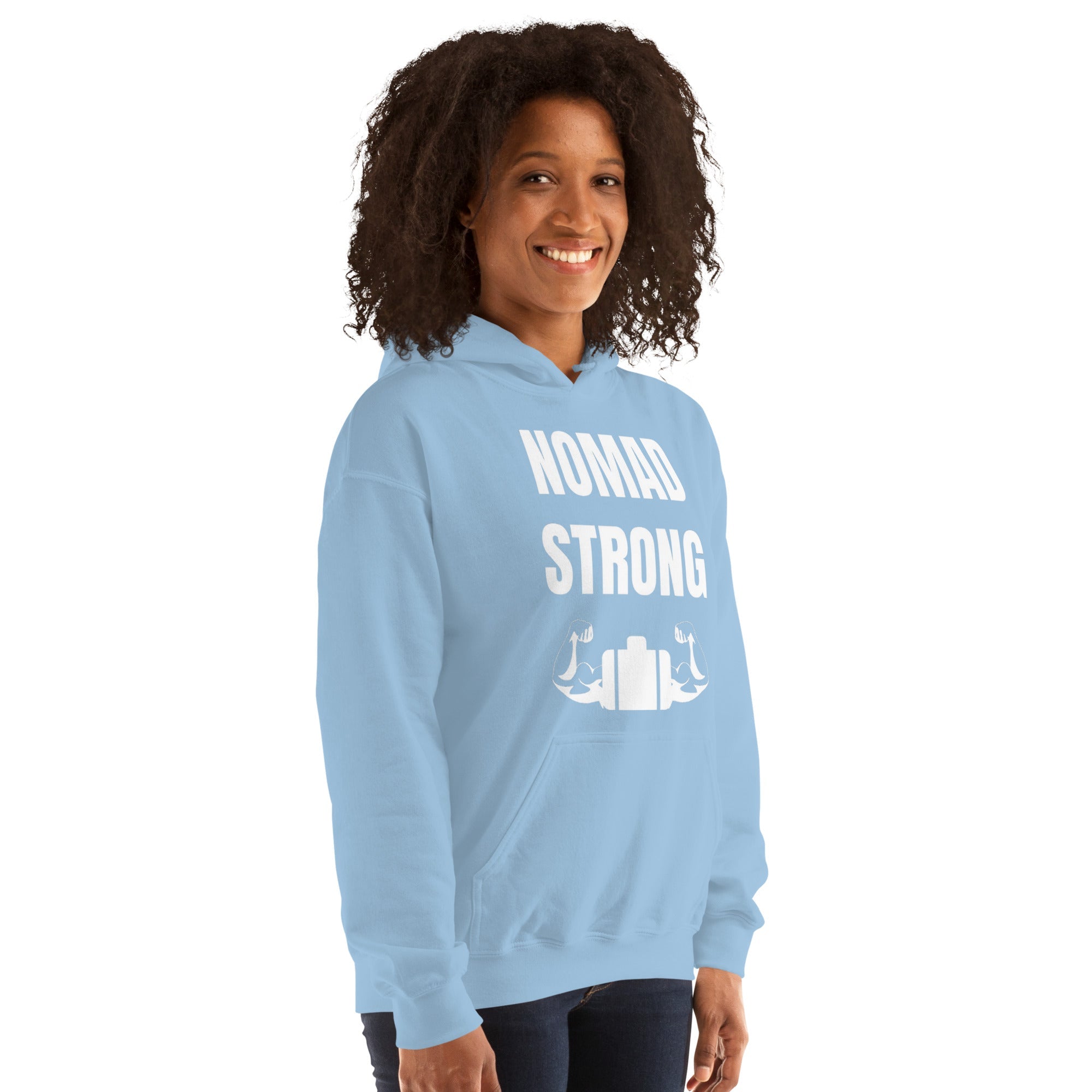 Nomad Strong Unisex Hoodie | Dumbbells & Hotels