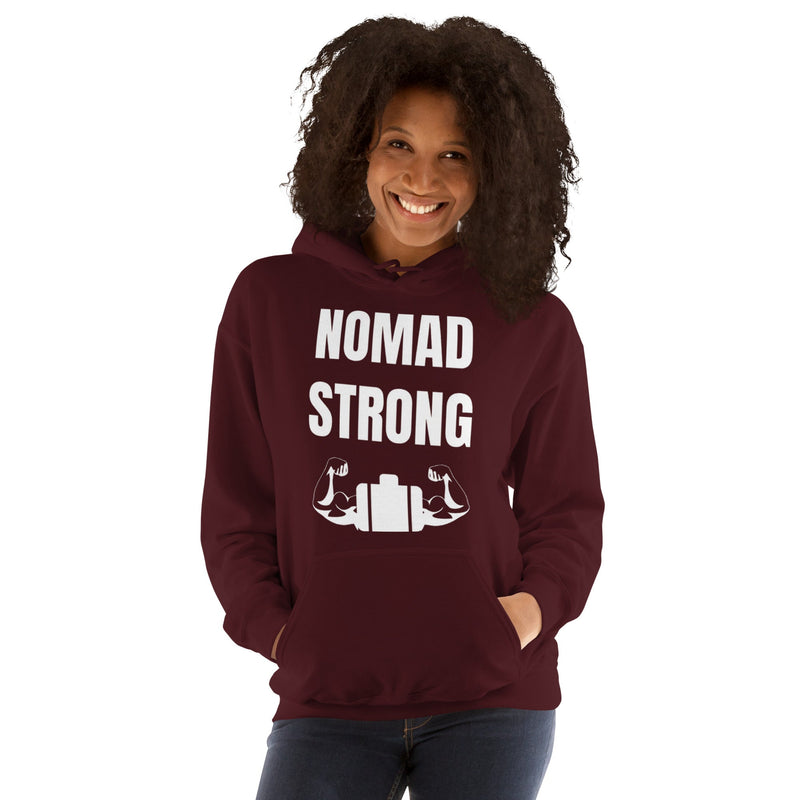 Nomad Strong Unisex Hoodie | Dumbbells & Hotels