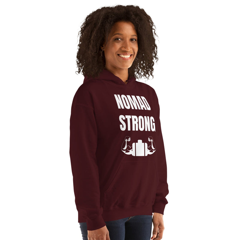 Nomad Strong Unisex Hoodie | Dumbbells & Hotels