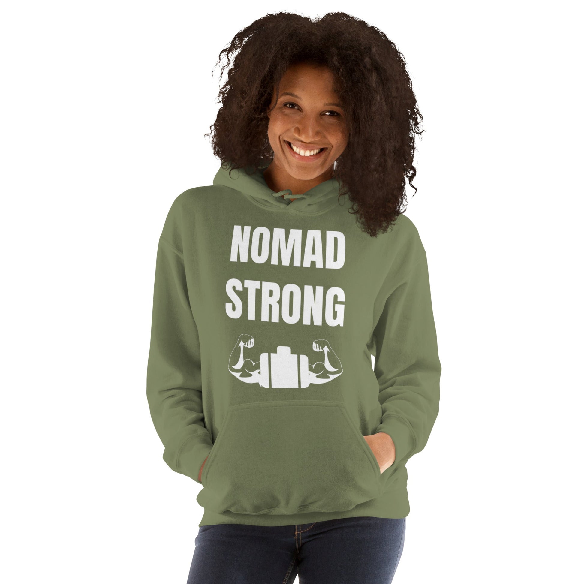 Nomad Strong Unisex Hoodie | Dumbbells & Hotels