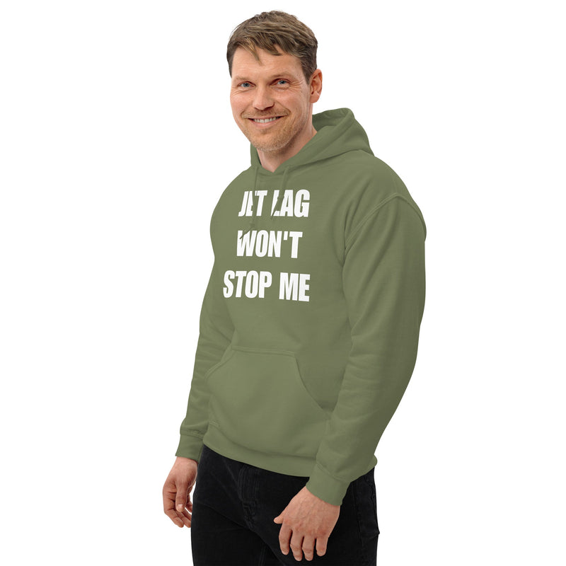 Jet Lag Won't Stop Me unisex hoodie — Dumbbells & Hotels travel fitness