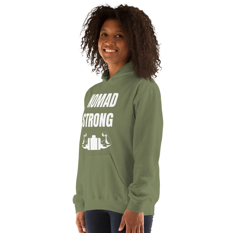 Nomad Strong Unisex Hoodie | Dumbbells & Hotels