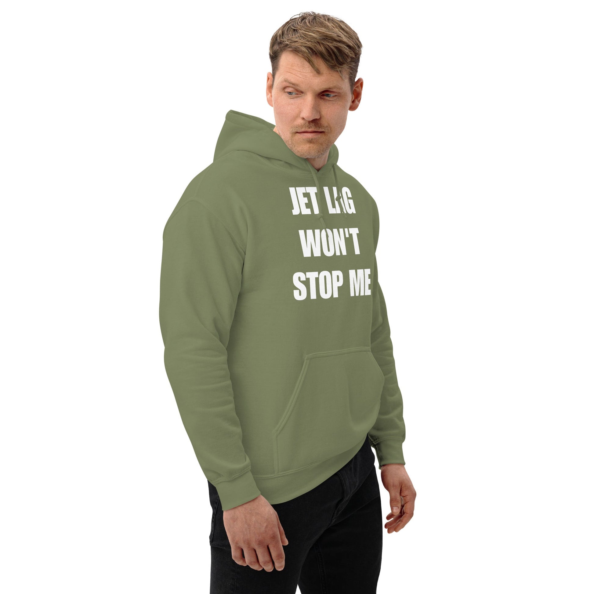 Jet Lag Won't Stop Me unisex hoodie — Dumbbells & Hotels travel fitness