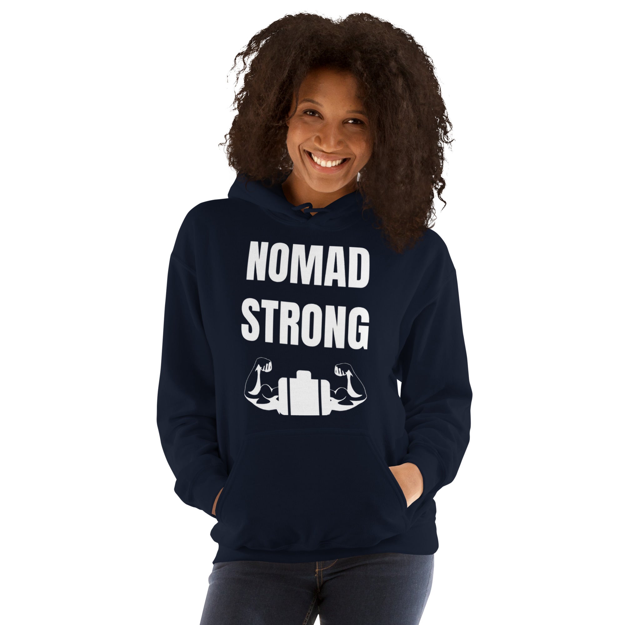 Nomad Strong Unisex Hoodie | Dumbbells & Hotels