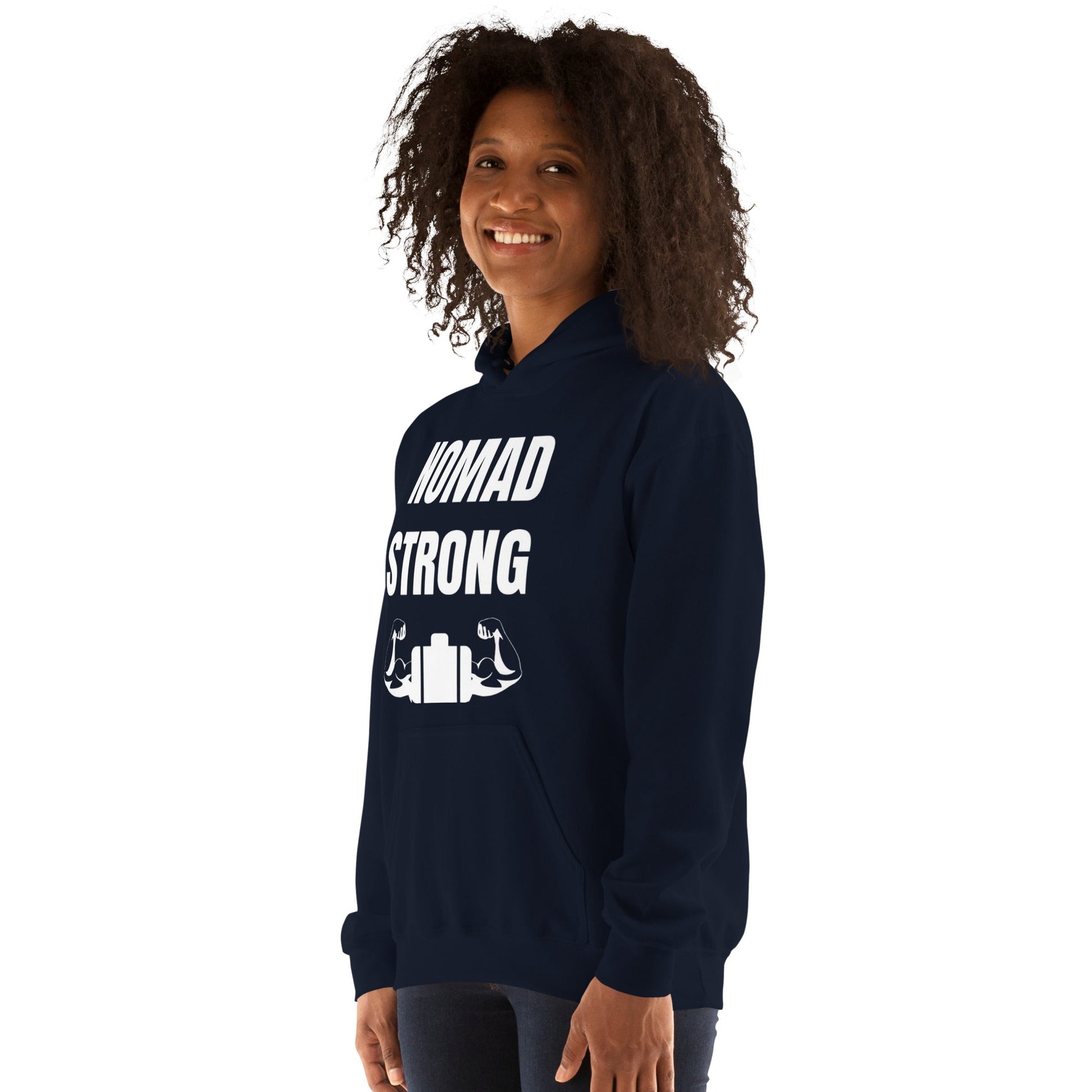 Nomad Strong Unisex Hoodie | Dumbbells & Hotels
