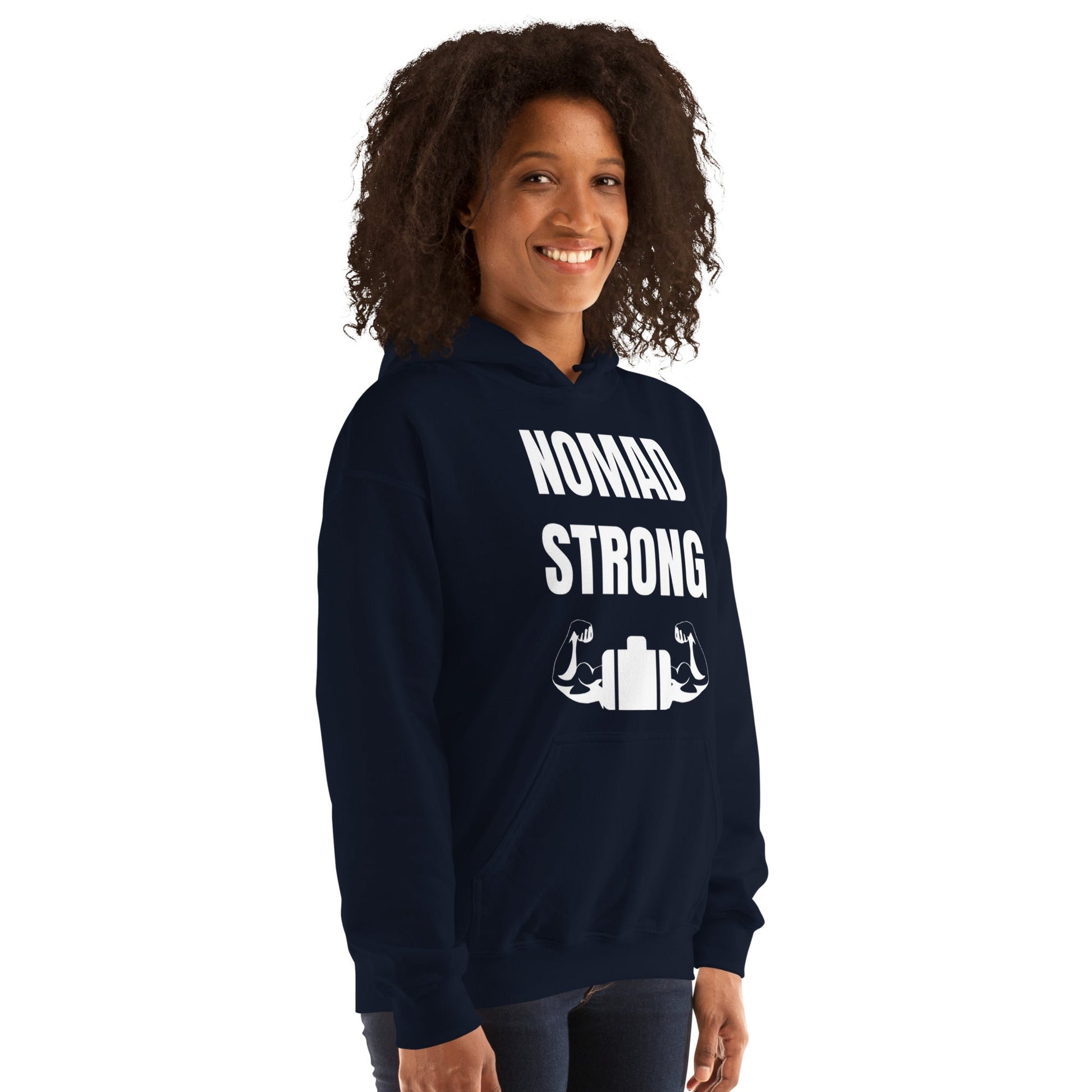 Nomad Strong Unisex Hoodie | Dumbbells & Hotels