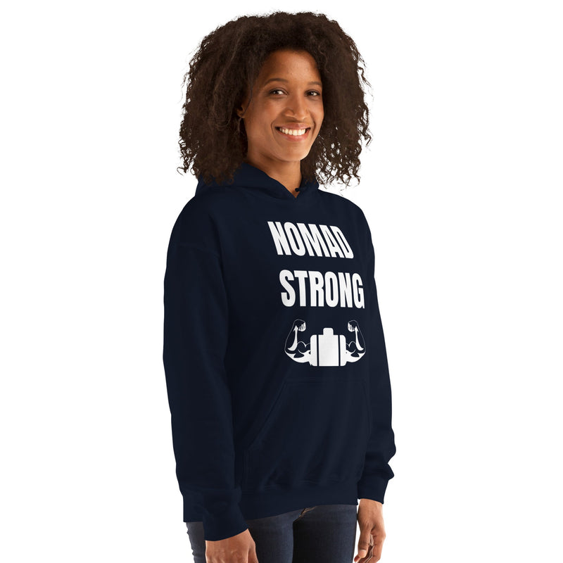 Nomad Strong Unisex Hoodie | Dumbbells & Hotels