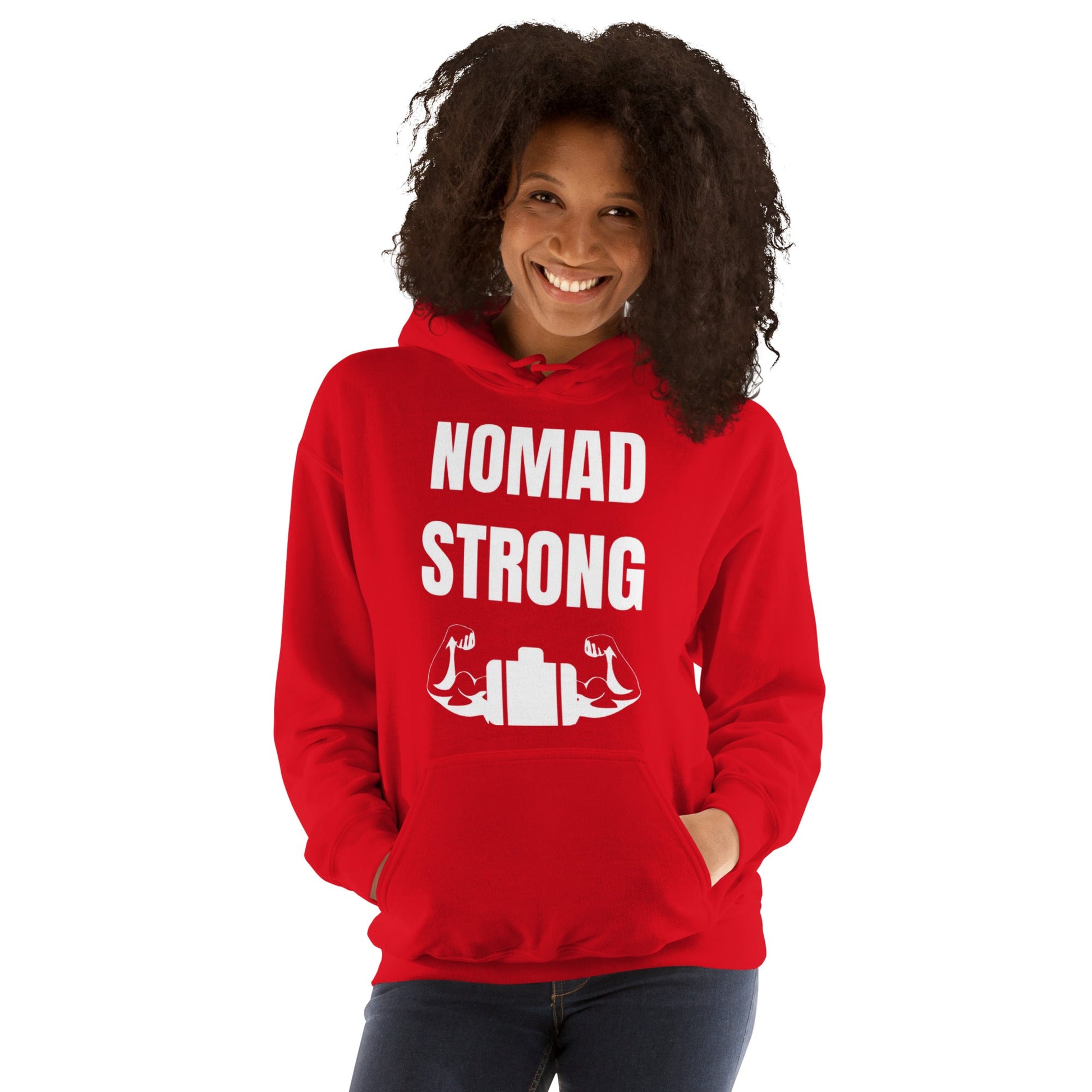 Nomad Strong Unisex Hoodie | Dumbbells & Hotels