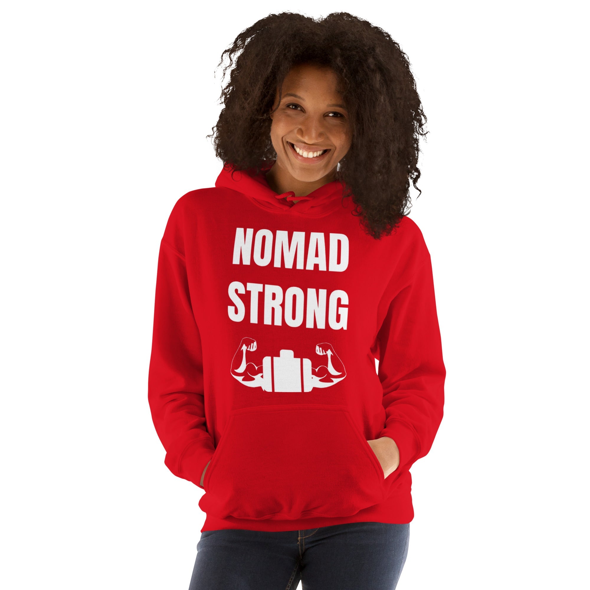 Nomad Strong Unisex Hoodie | Dumbbells & Hotels