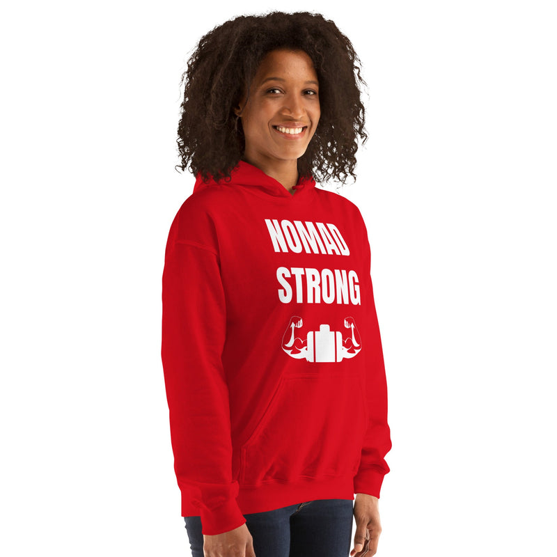 Nomad Strong Unisex Hoodie | Dumbbells & Hotels
