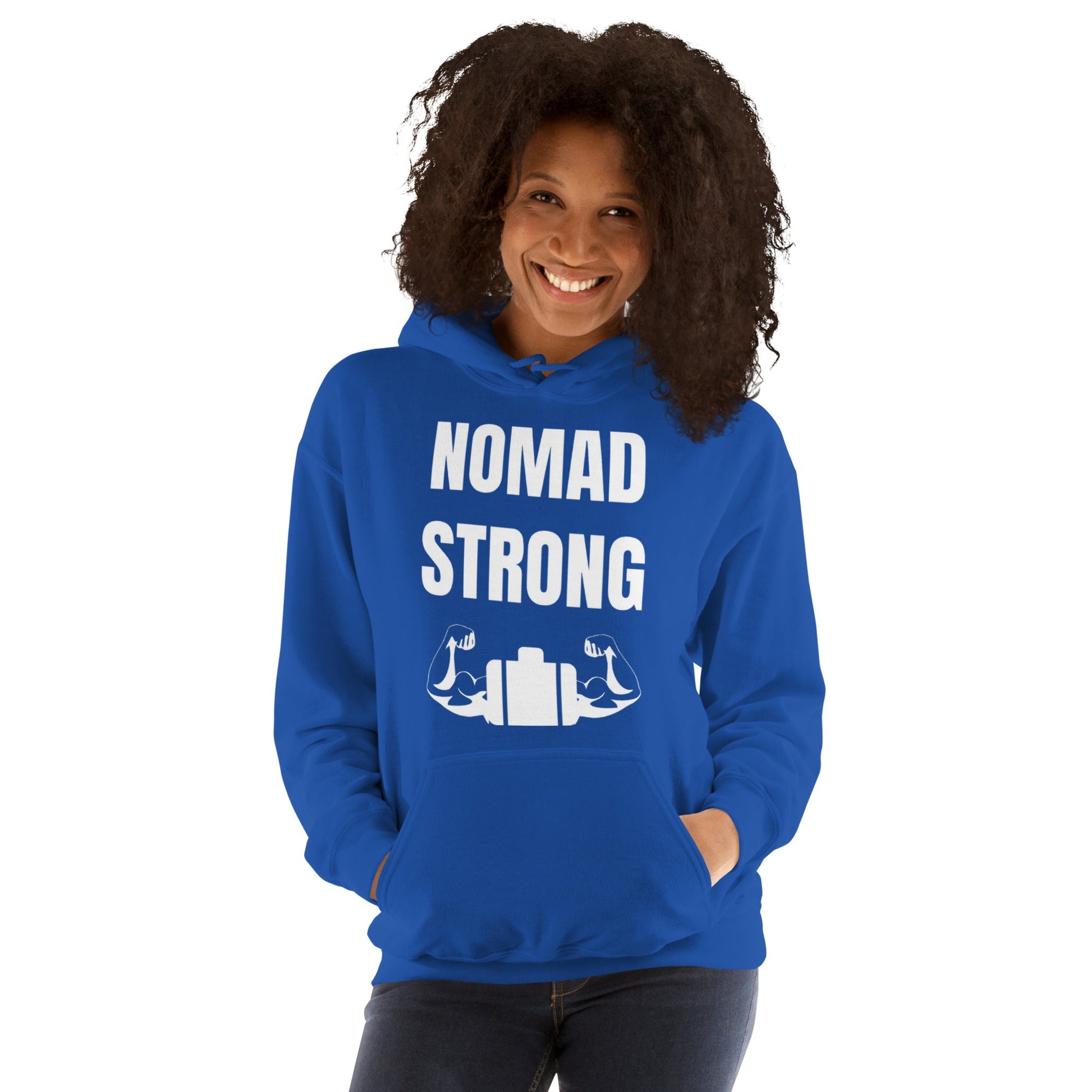 Nomad Strong Unisex Hoodie | Dumbbells & Hotels