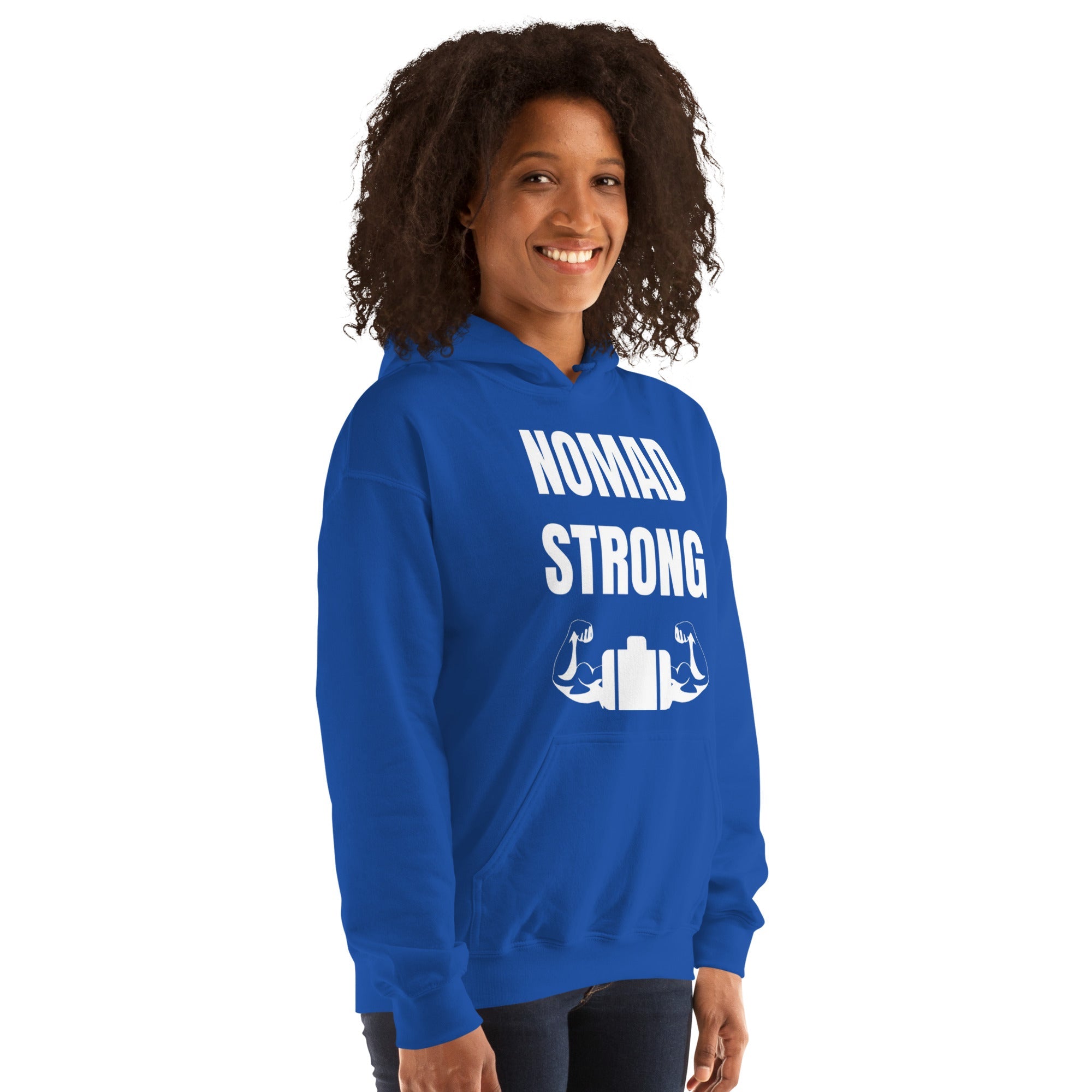 Nomad Strong Unisex Hoodie | Dumbbells & Hotels