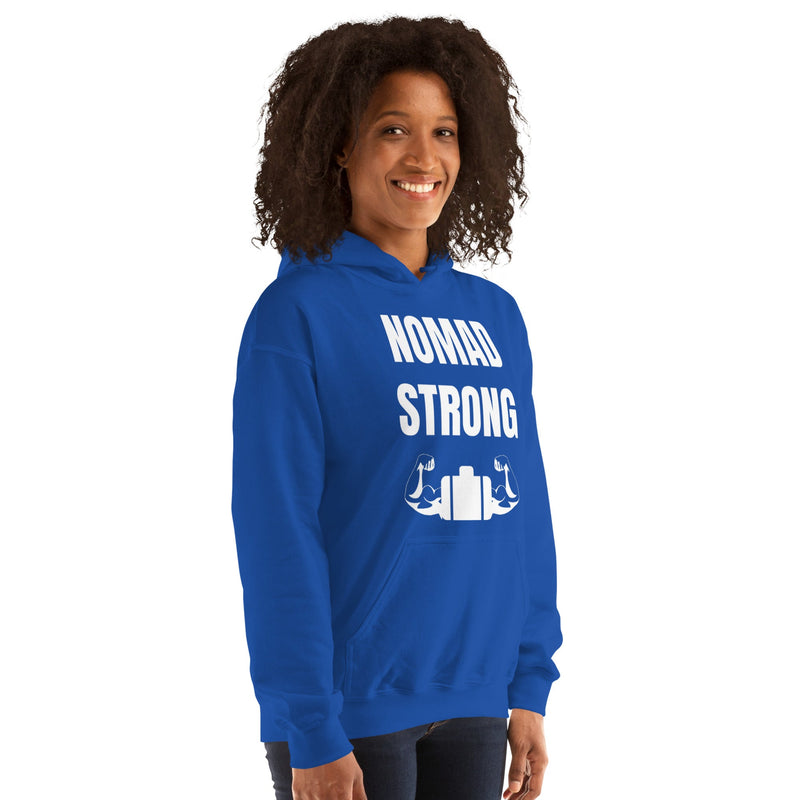 Nomad Strong Unisex Hoodie | Dumbbells & Hotels