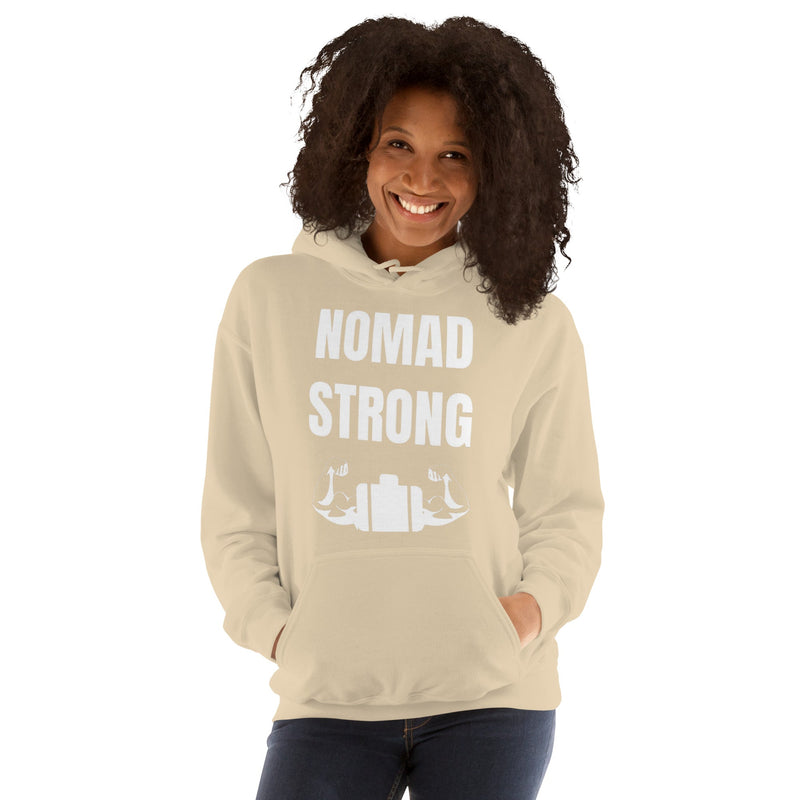 Nomad Strong Unisex Hoodie | Dumbbells & Hotels