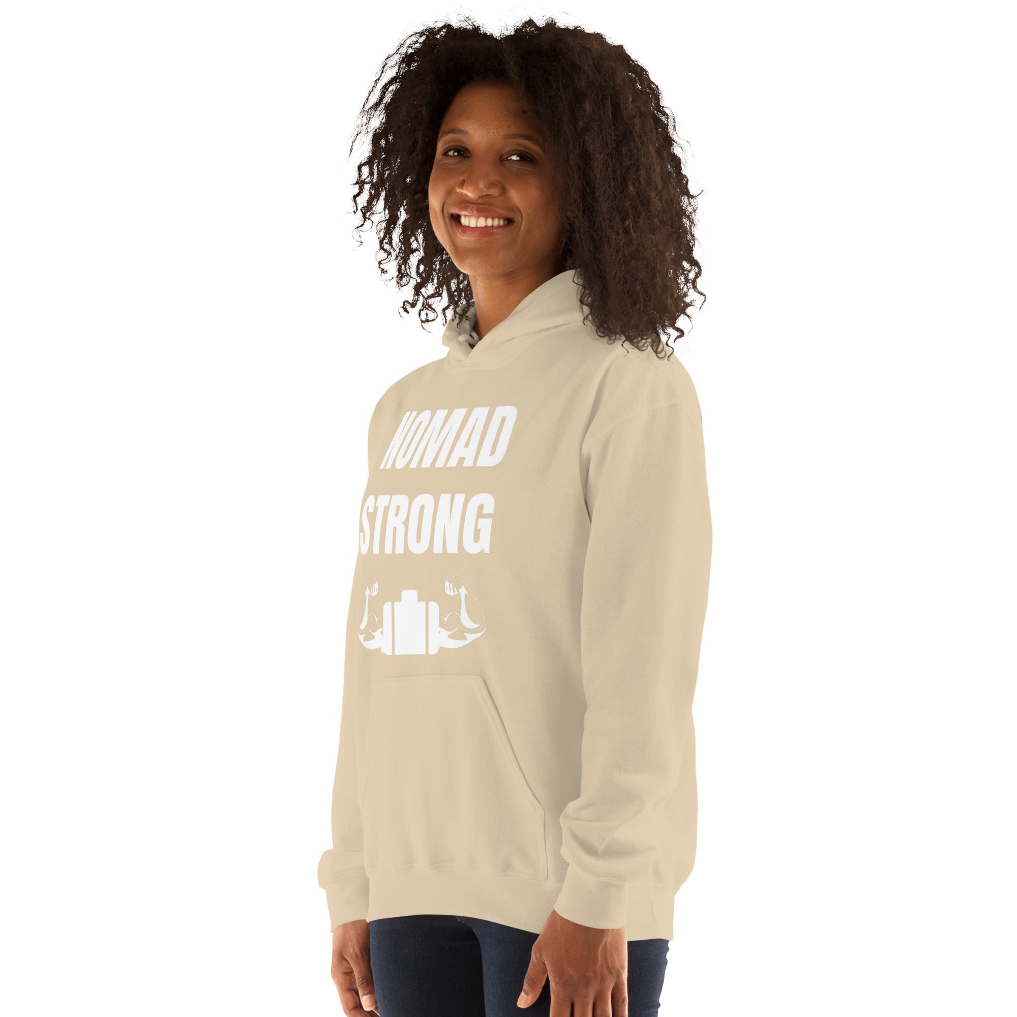 Nomad Strong Unisex Hoodie | Dumbbells & Hotels