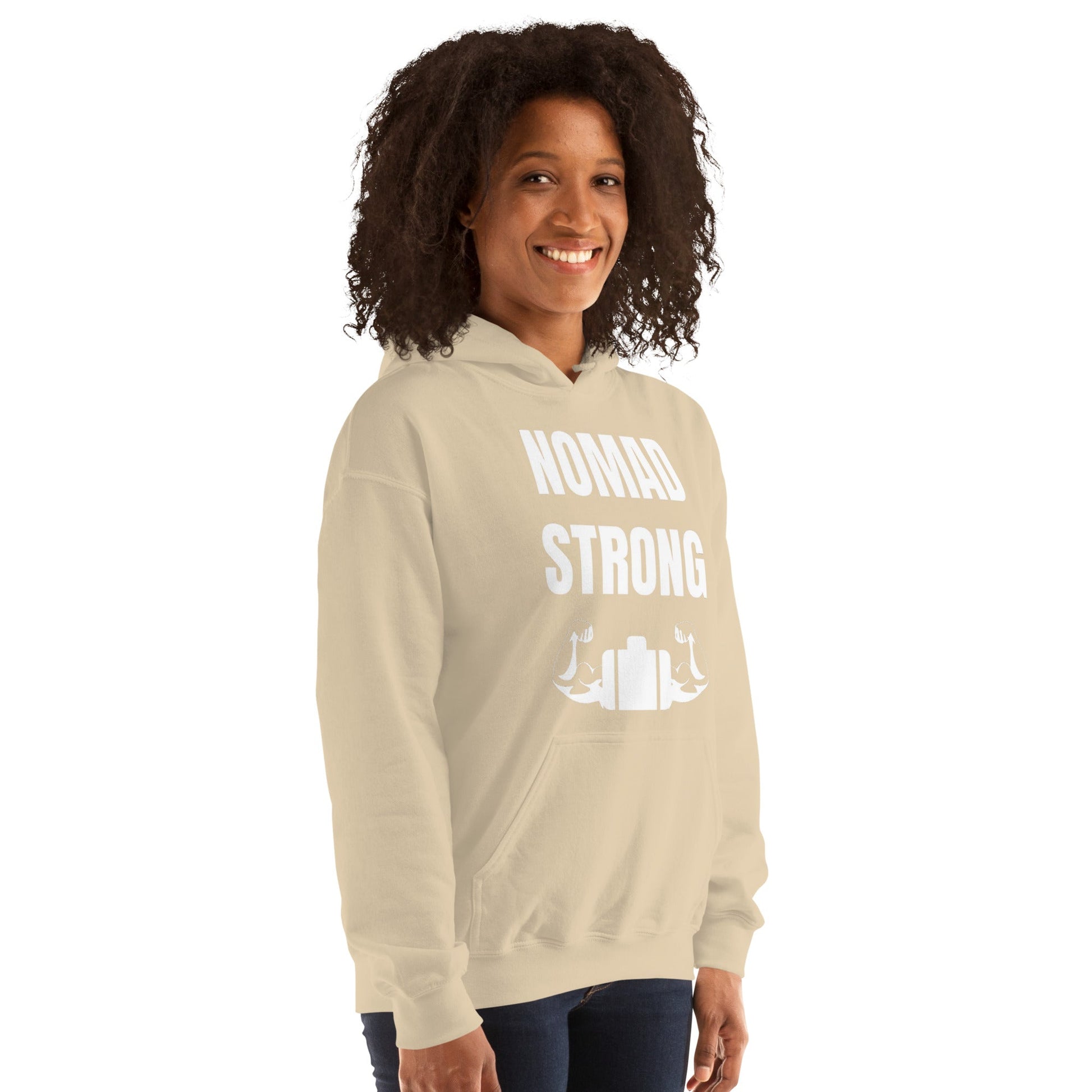 Nomad Strong Unisex Hoodie | Dumbbells & Hotels