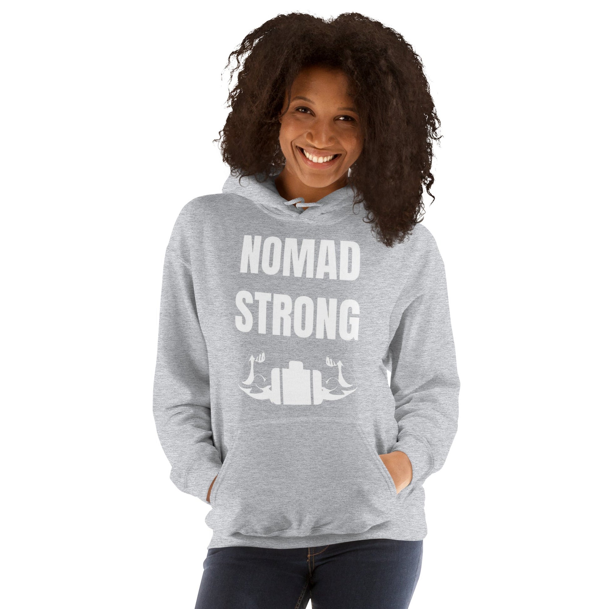 Nomad Strong Unisex Hoodie | Dumbbells & Hotels