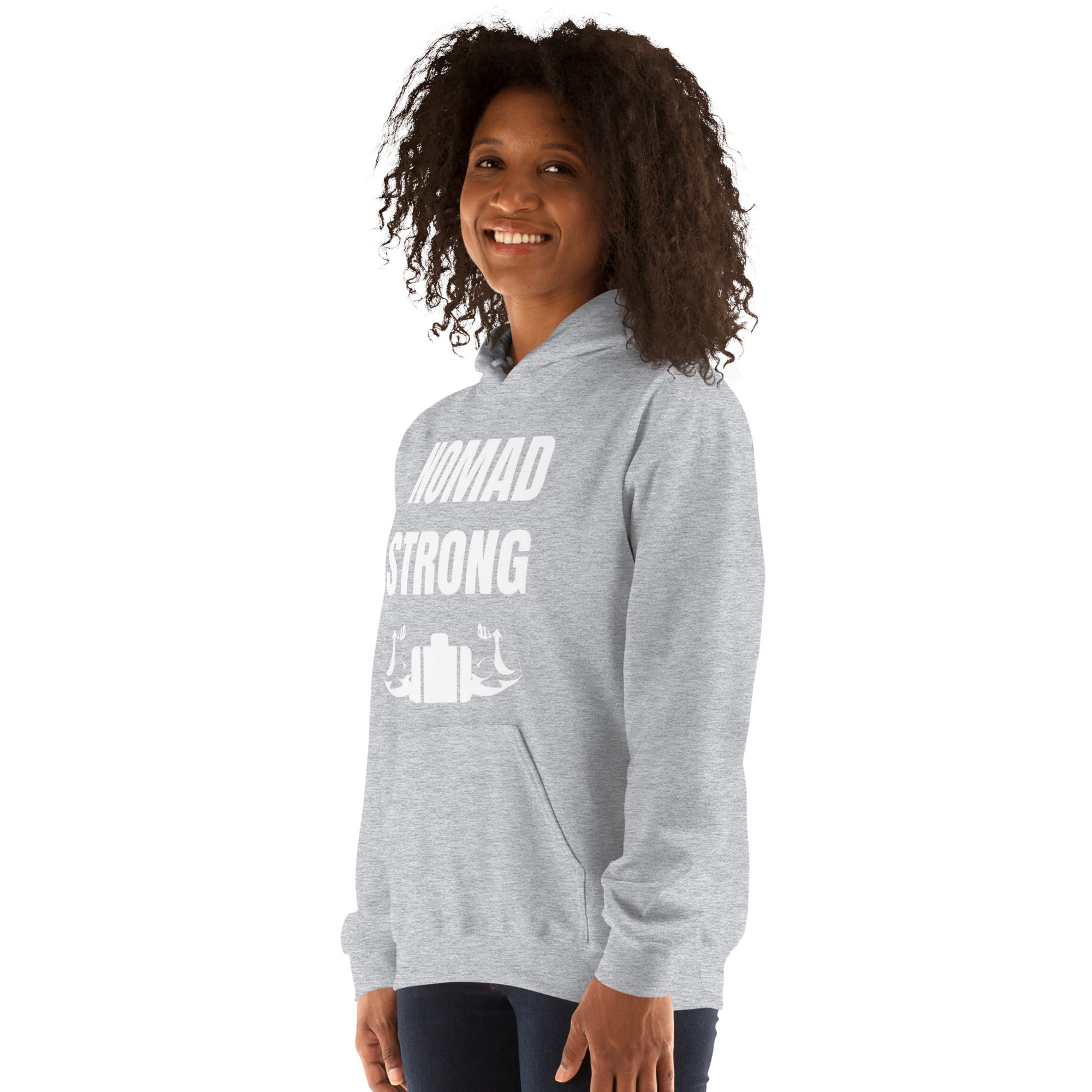 Nomad Strong Unisex Hoodie | Dumbbells & Hotels