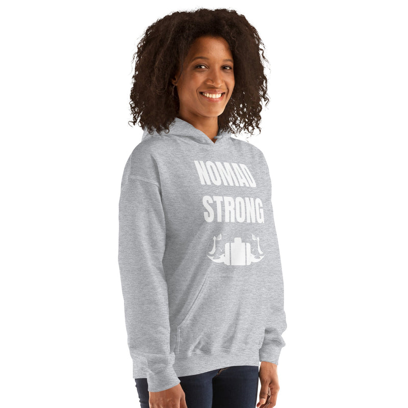 Nomad Strong Unisex Hoodie | Dumbbells & Hotels
