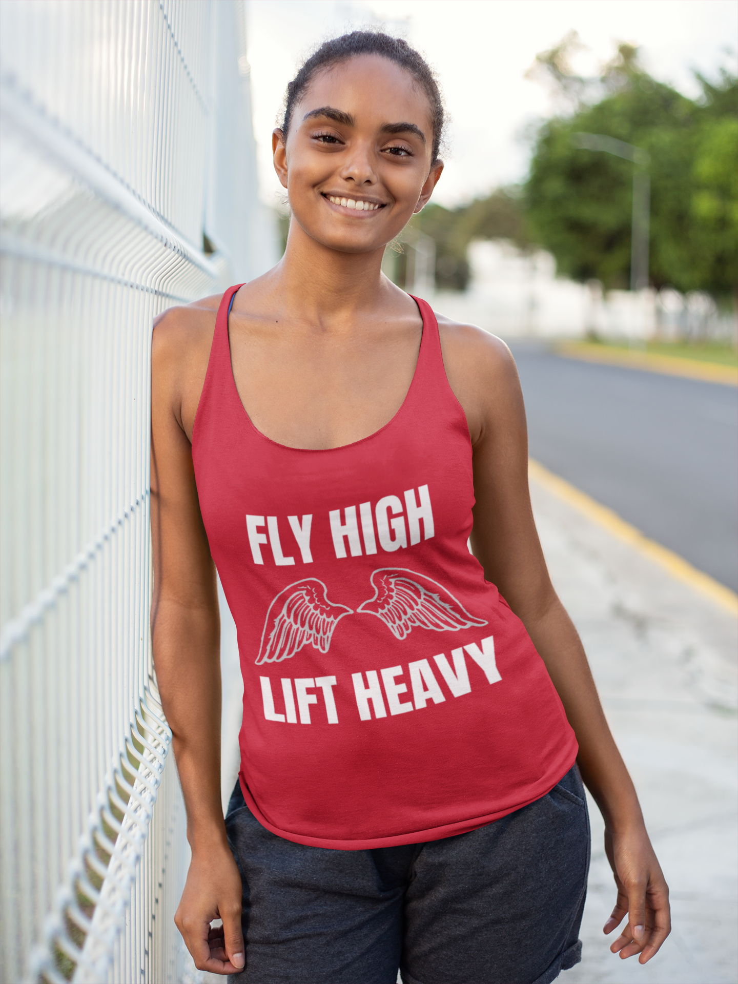 The Layover Racerback Tank Fly High Edition in Vintage Red | Women's Travel Fitness Tank Top | Dumbbells & Hotels