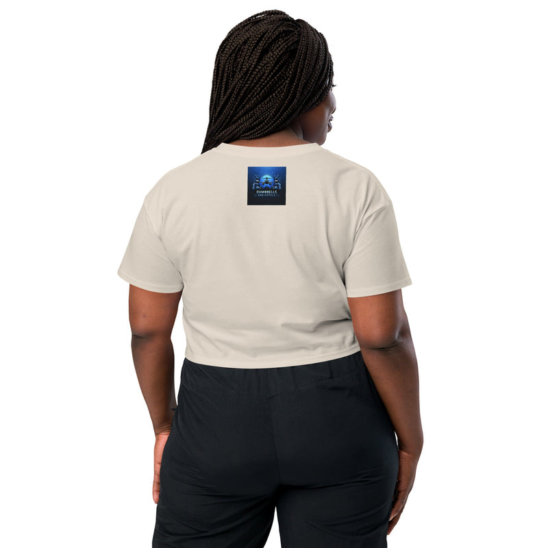 Wake Workout Wander women's crop tee - Dumbbells & Hotels travel fitness apparel