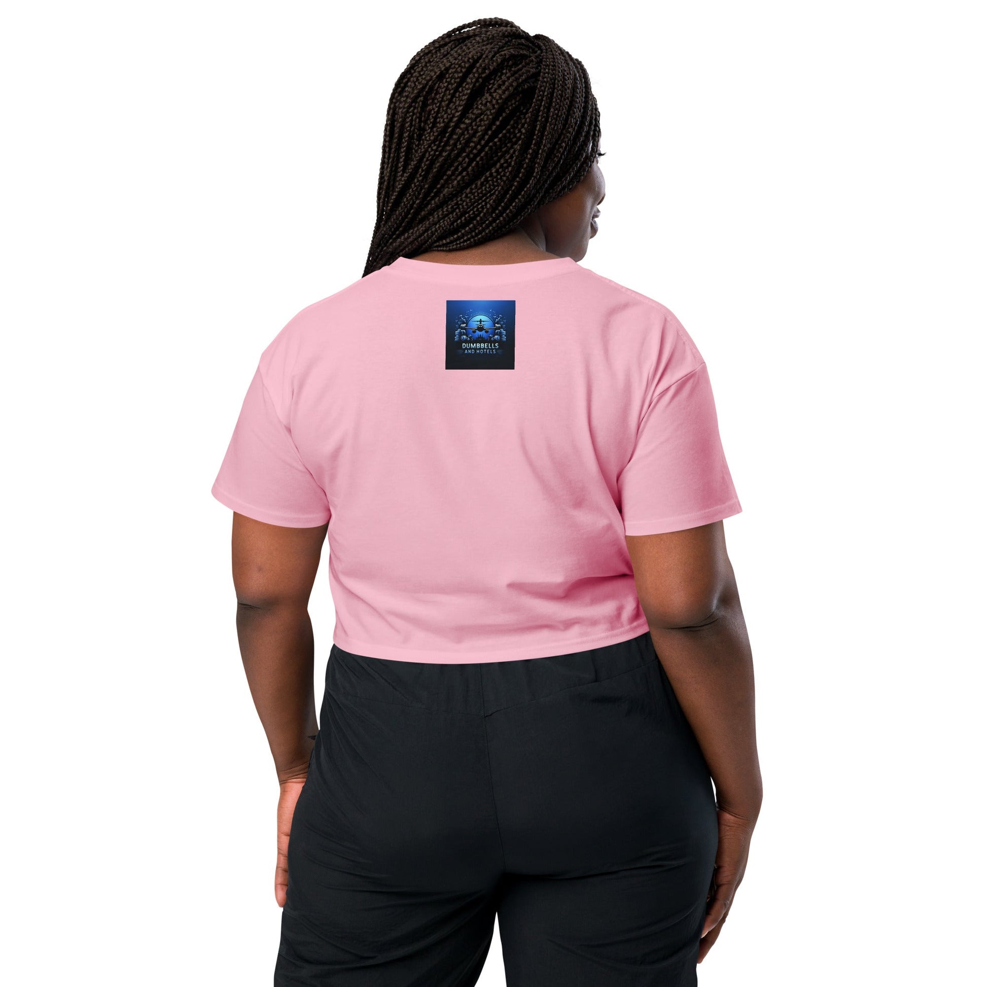 Wake Workout Wander women's crop tee - Dumbbells & Hotels travel fitness apparel