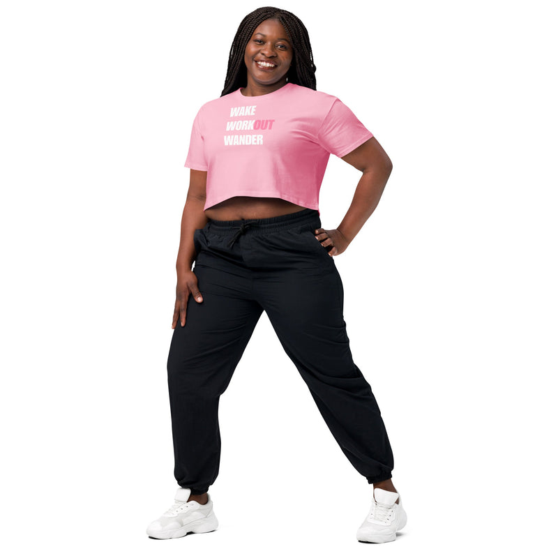Wake Workout Wander women's crop tee - Dumbbells & Hotels travel fitness apparel