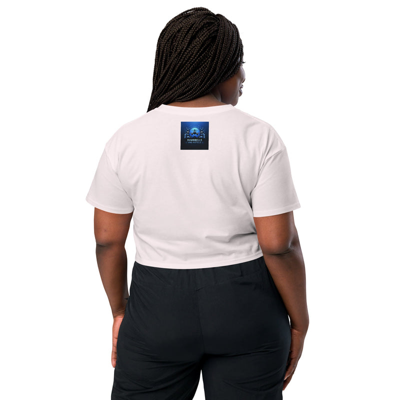 Wake Workout Wander women's crop tee - Dumbbells & Hotels travel fitness apparel